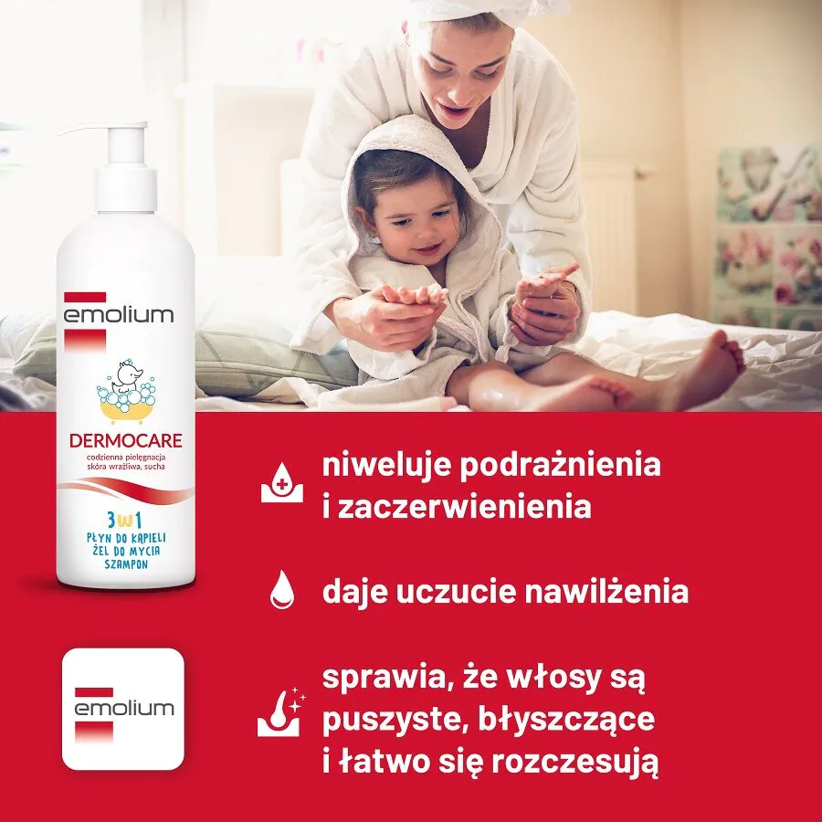 Емолиум Дермокеар 3у1 пена за купање, гел за прање, шампон 400мл