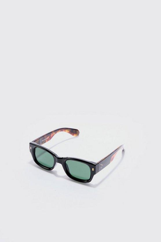 Klobige Sonnenbrille mit Schildplatt-Detail in Schwarz