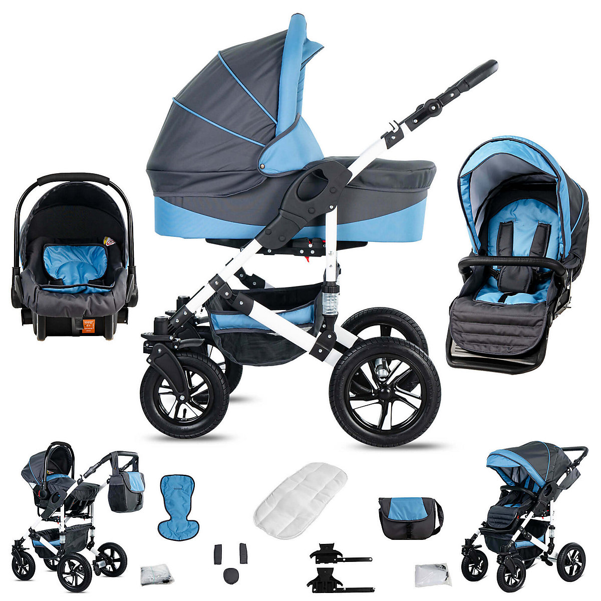 Hamburg | 3 in 1 Kombi Kinderwagen Komplettset | Luftreifen Kombikinderwagen