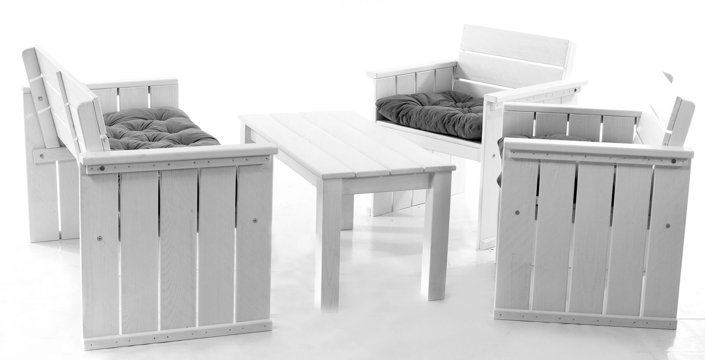 Home Feeling Gartenlounge-Set Essgruppe Loungegruppe Strandgut Europa, Kiefernholz, weiß