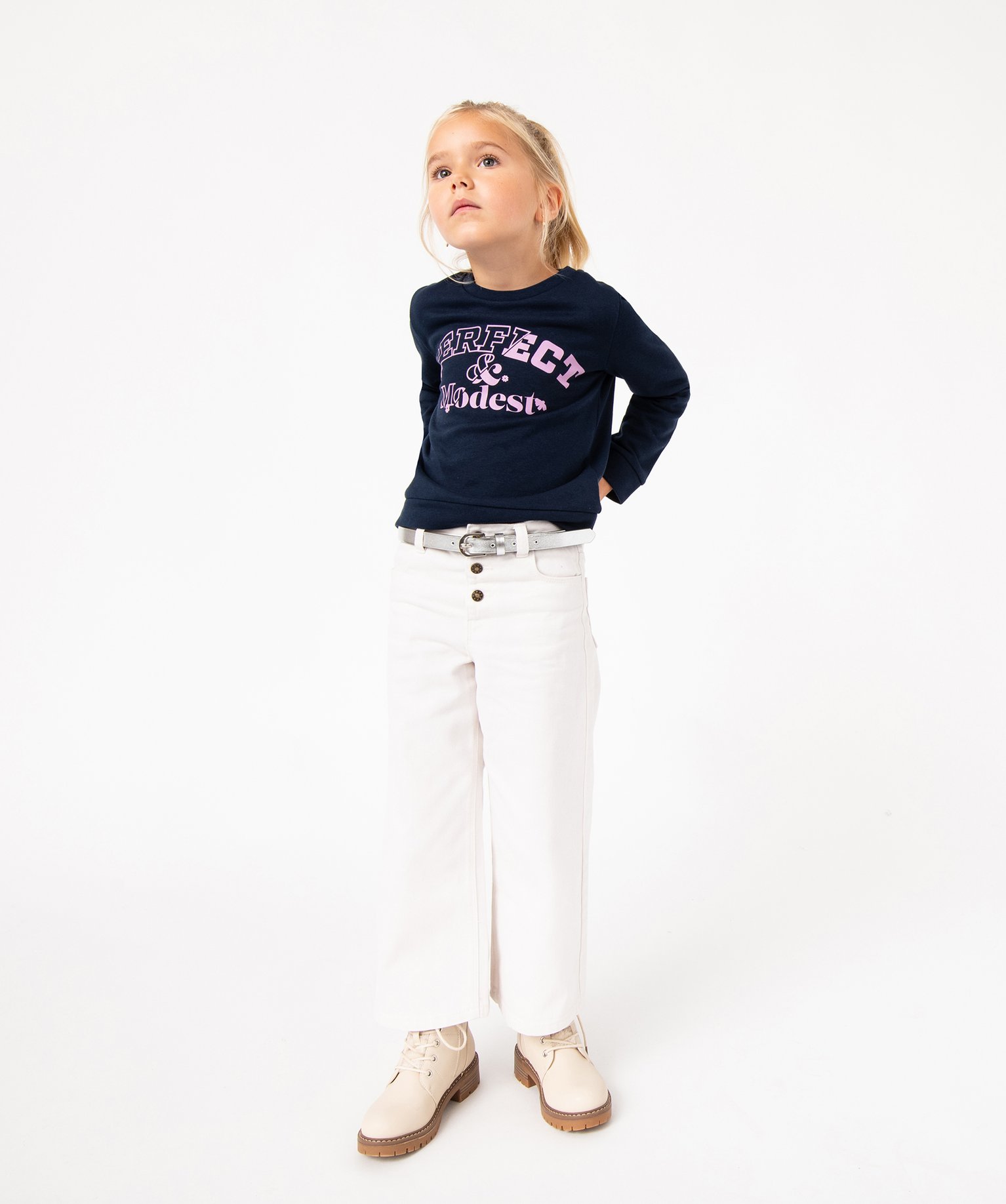 Sweat molletonné avec motif et message fille marine | GEMO