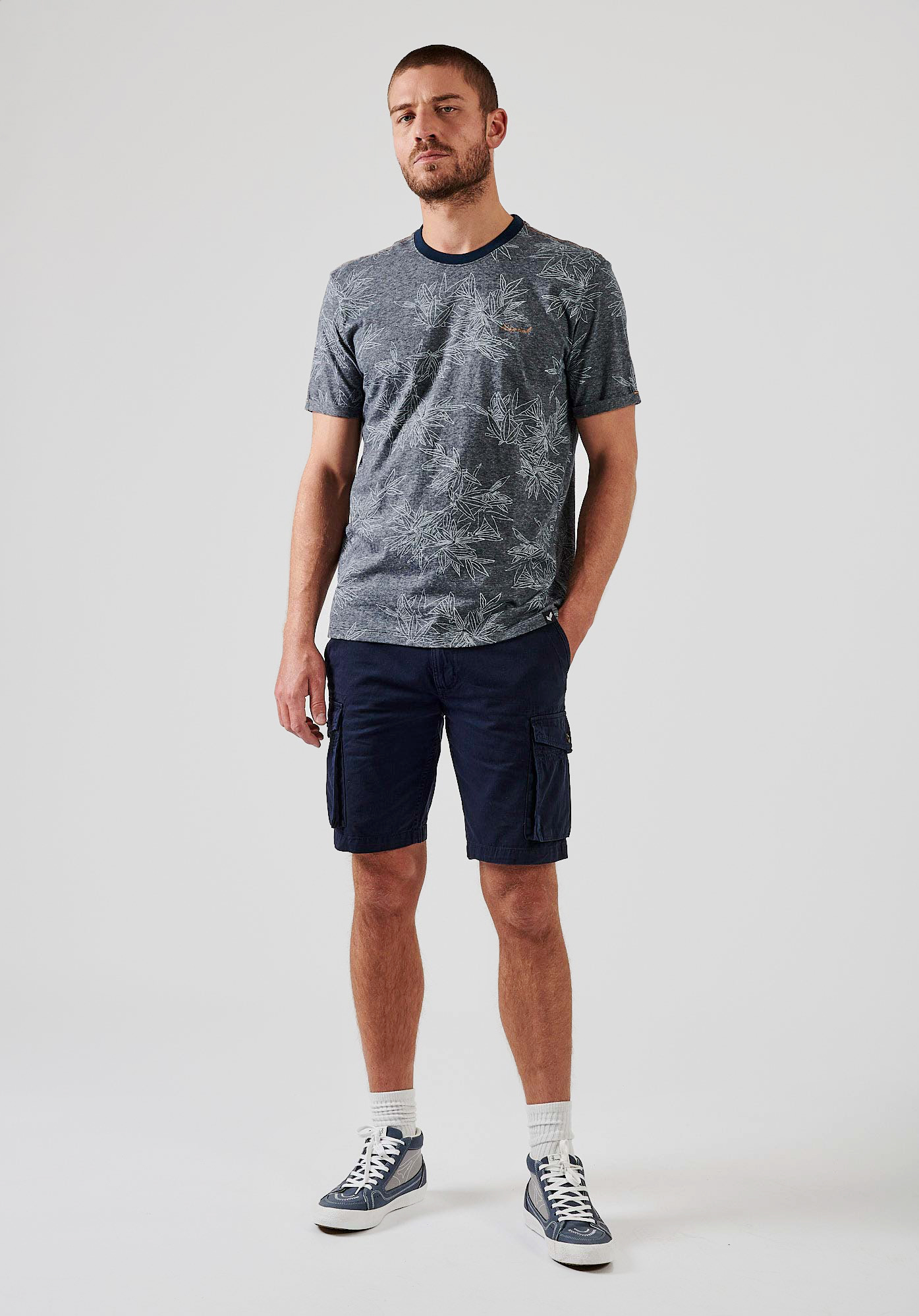 NASH   T-shirt bleu imprimé Homme 100% coton