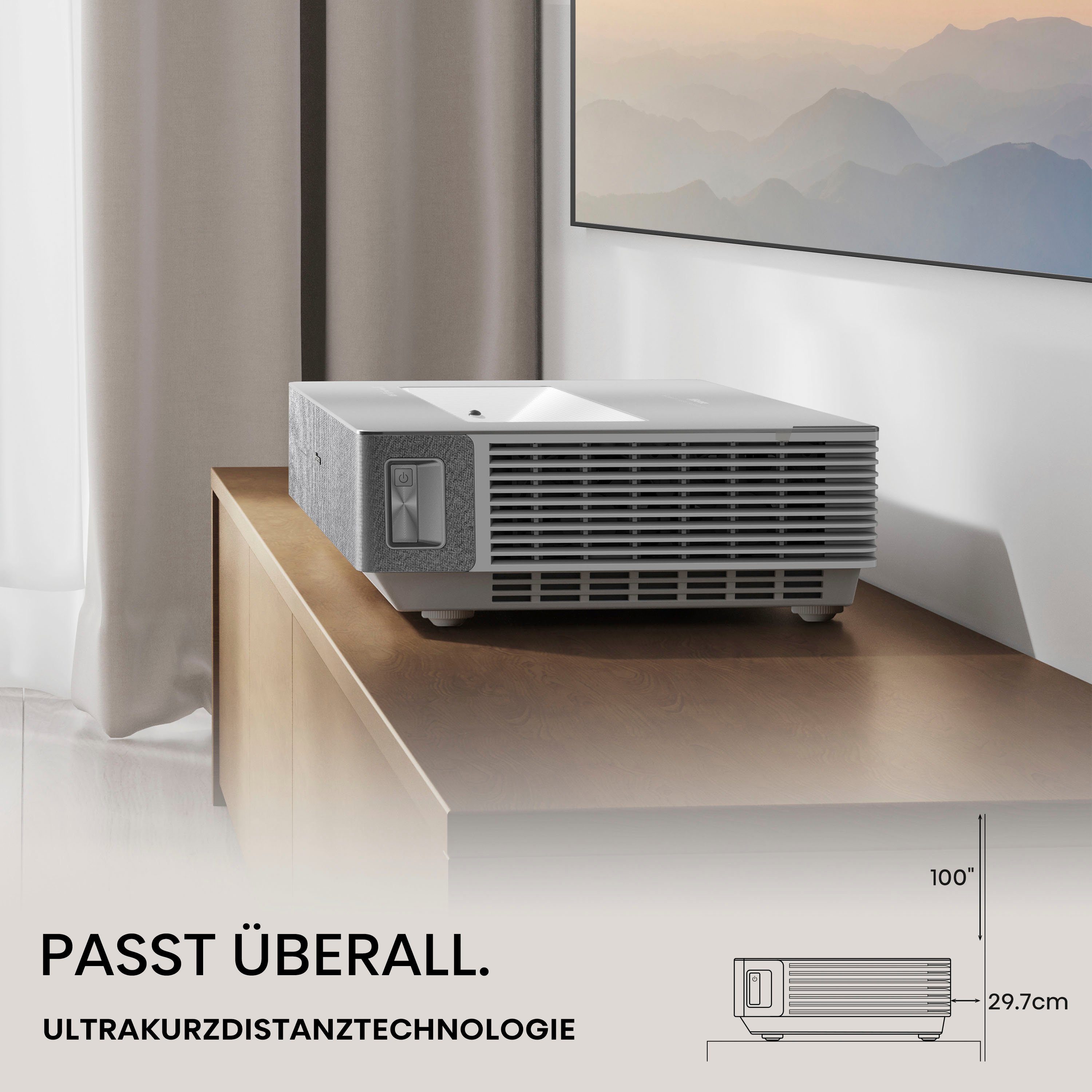 Hisense Hisense 100L5HD Daylight Screen (100 Zoll) Laser TV Projektor DLP-Beamer (2600 lm, 3840 x 2160 px, 4K, HDR, Game Mode, Dolby Atmos)