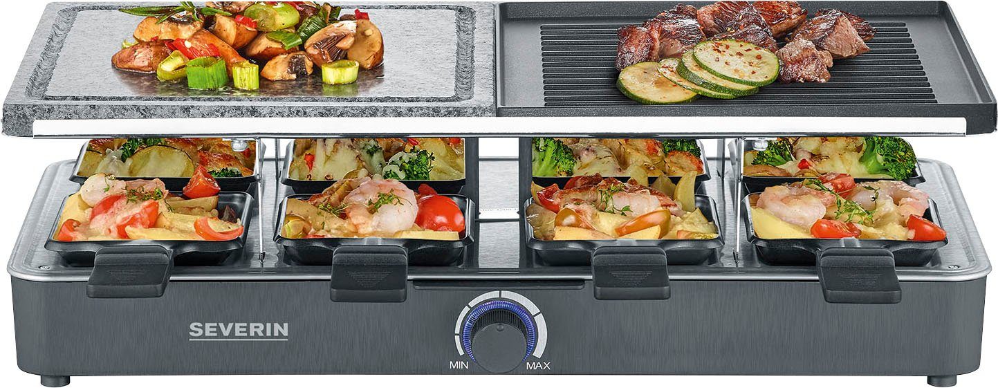 Severin Raclette RG 2376 mit Naturgrillstein und Grillplatte, 8 Raclettepfännchen, 1300 W