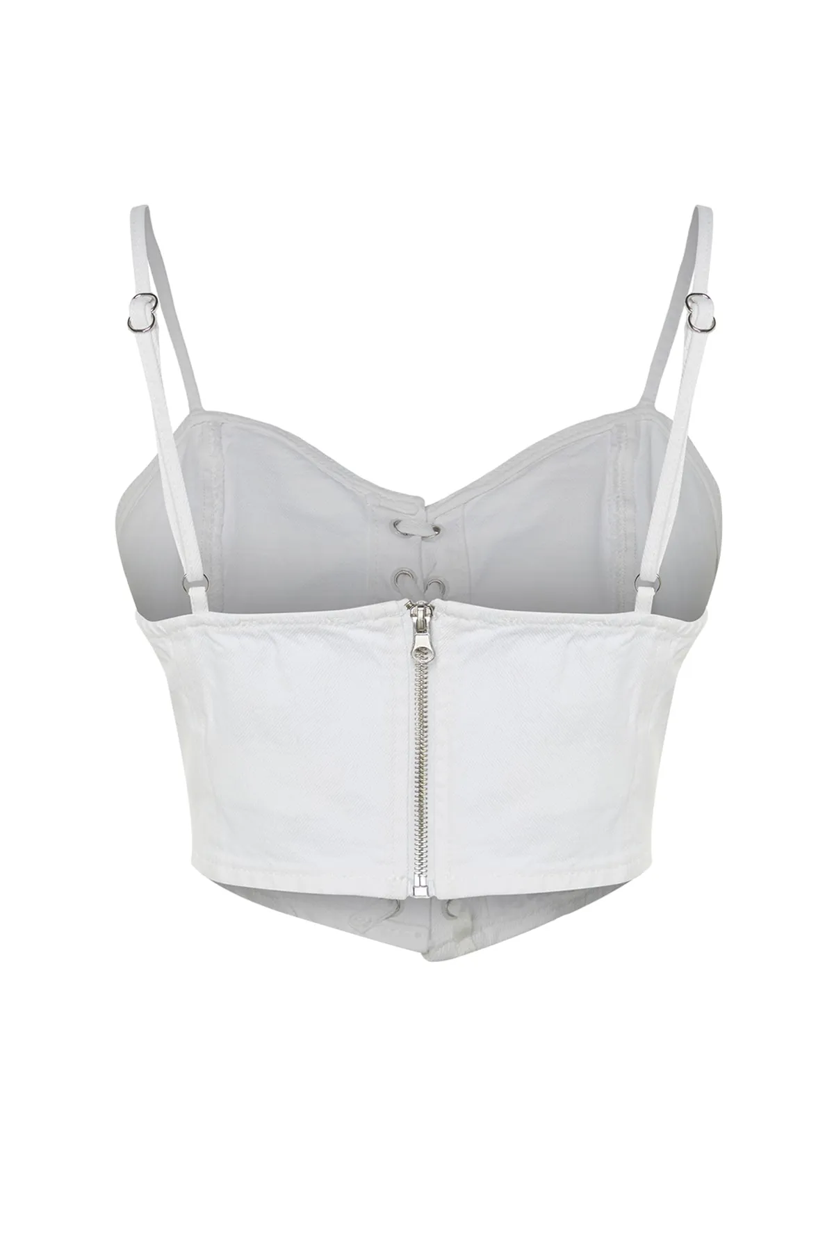 Trendyol Collection  Weißes Denim-Bustier mit Bird-Eye-Detail TWOSS23BS00010