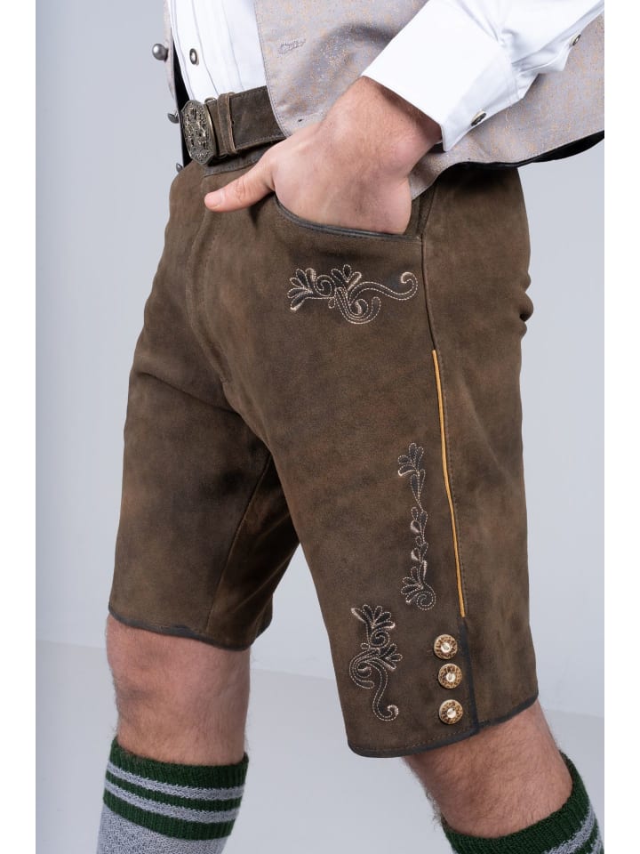 Edelnice Kurze Wildbock Lederhose Lothar in dunkelbraun günstig kaufen