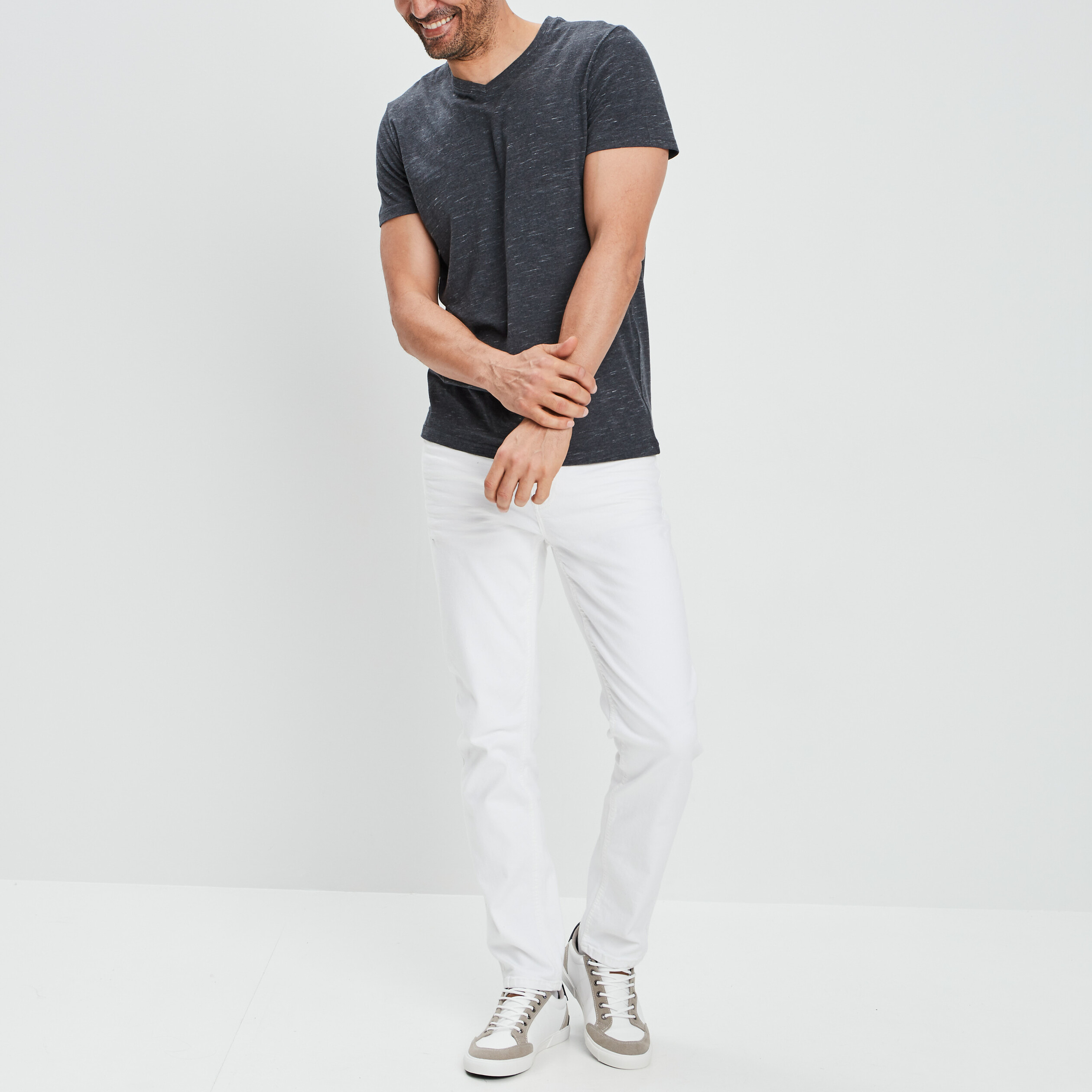 T-shirt manches courtes chiné gris foncé homme | La Halle