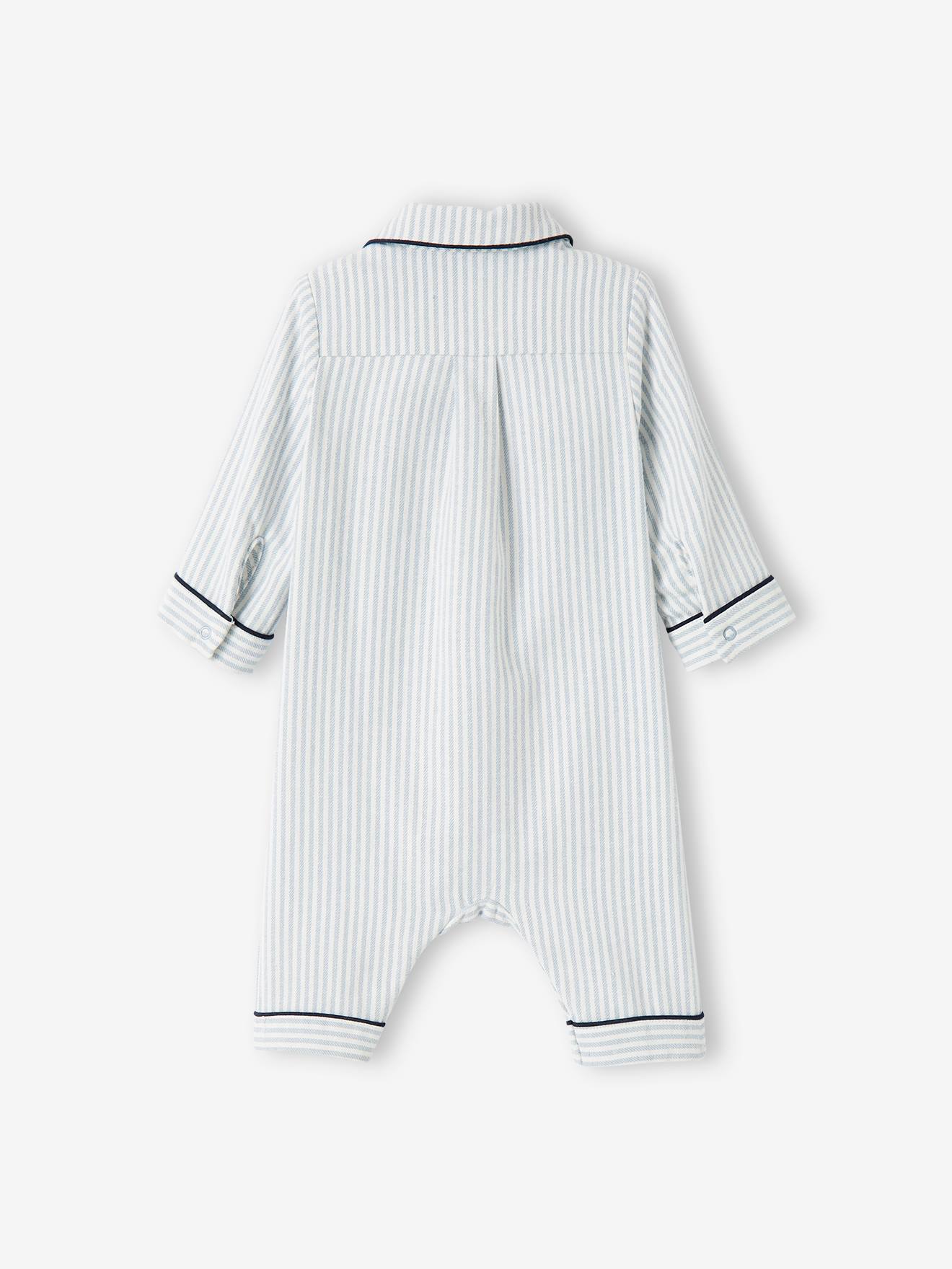 Dors-bien rayé bébé garçon en coton ouverture devant beige