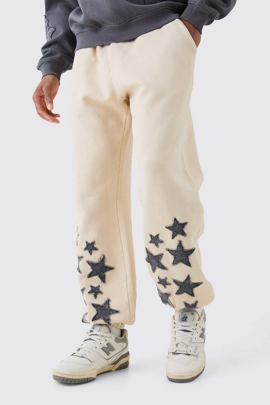 Gerade Jeans mit Acid-Waschung und Sternen-Applikation