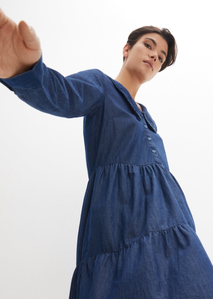 Jeans-Tunika-Kleid mit Kragen