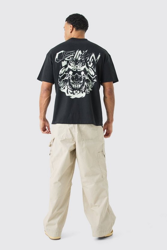 Oversize T-Shirt mit Totenkopf-Print