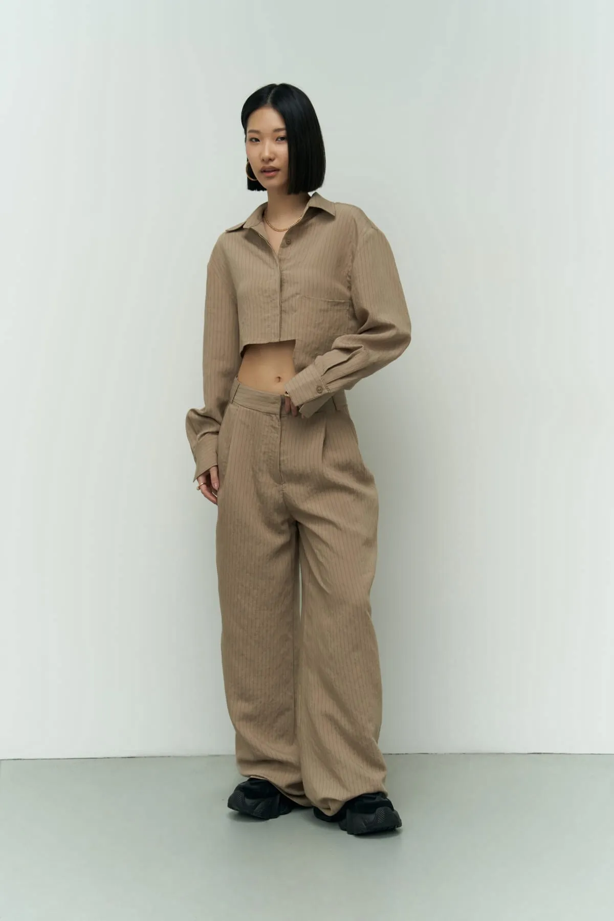 MAİ COLLECTİON  Valente Nerzfarbenes Crop-Hemd-Hose-Set