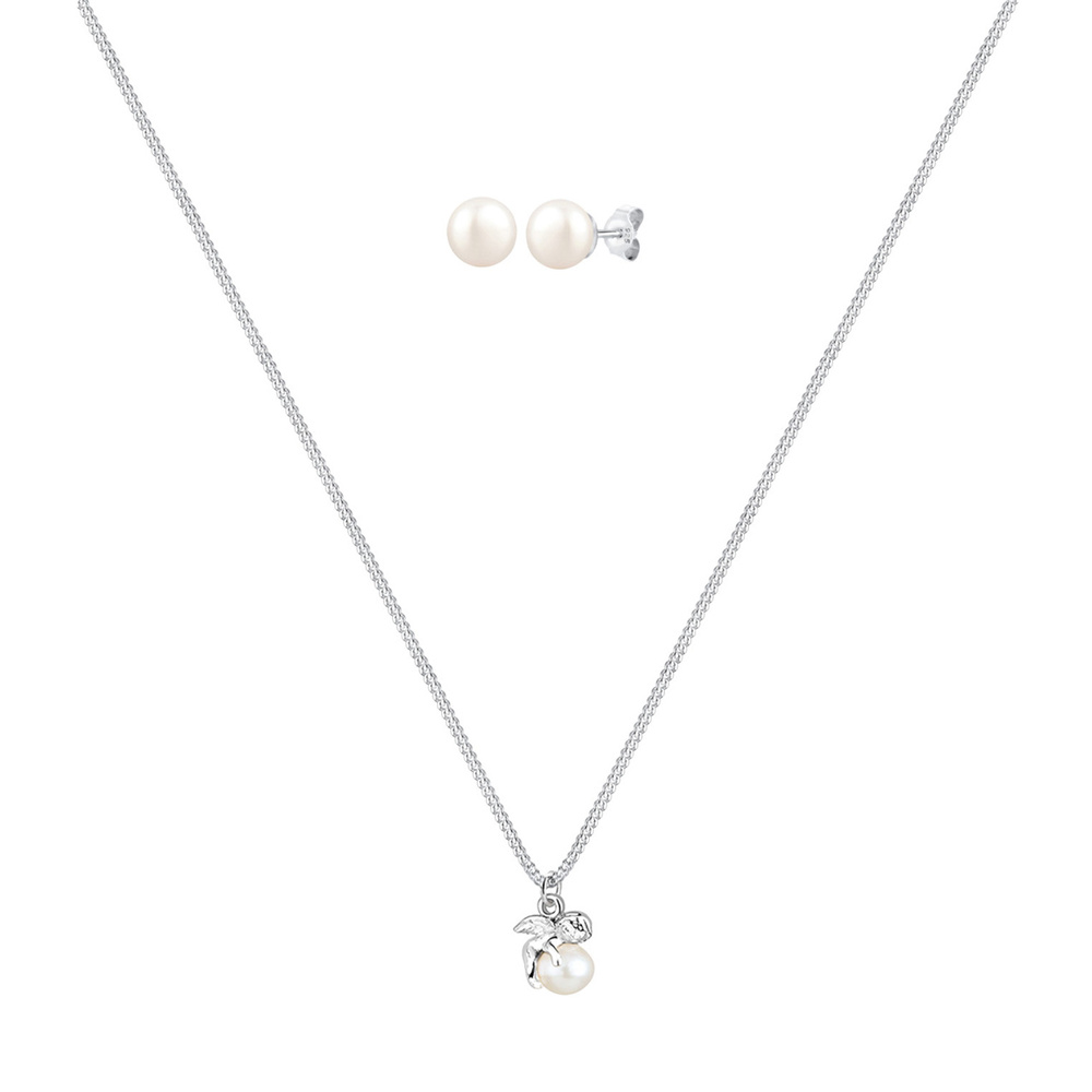 Elli Elli Ensemble de Bijoux Femmes Ange pendentif clous d'oreilles set perles de cult Bijoux