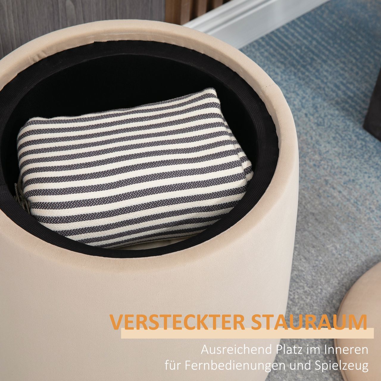 HOMCOM 2-in-1 Ottomane Sitzhocker inklusive Stauraum, abnehmbaren Deckel Beige