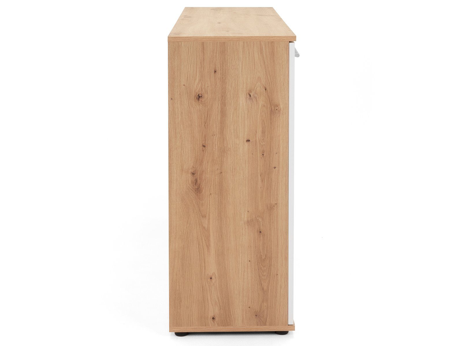 möbelando Sideboard Jacklin, Modernes Sideboard aus Spanplatte in Artisan Eiche Nachbildung /Weiß mit 4 Schubkästen und 2 Türen dahinter je 1 Boden. Breite 120 cm, Höhe 85 cm, Tiefe 35 cm