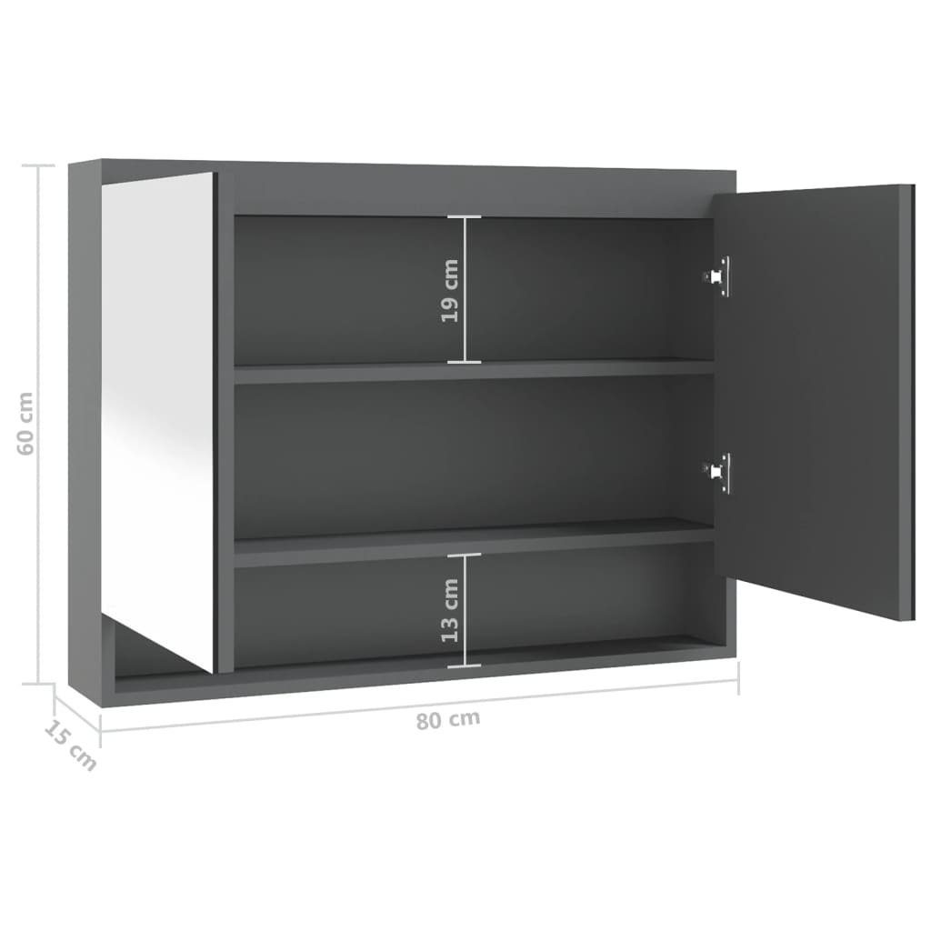 vidaXL Badezimmerspiegelschrank Spiegelschrank fürs Bad 80x15x60 cm MDF Glänzend Grau (1-St)