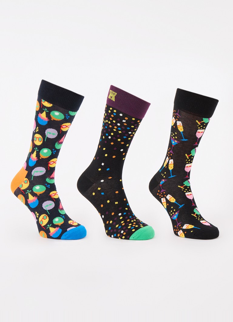 Meias Happy Socks Celebrations com estampa, em caixa de presente com 3 pares.