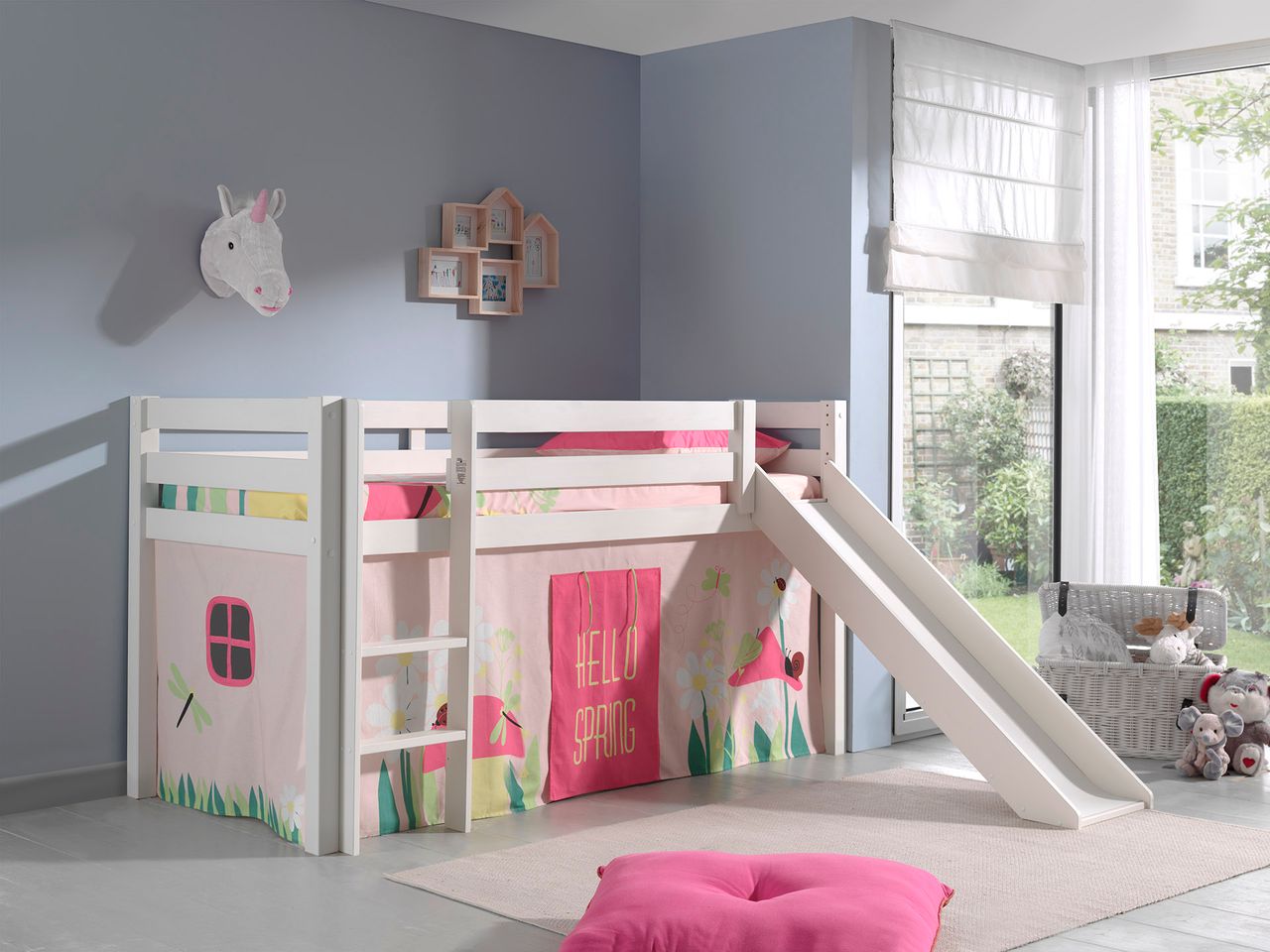 VIPACK Spielbett Pino inkl. Rutsche mit Textilset Vorhang 