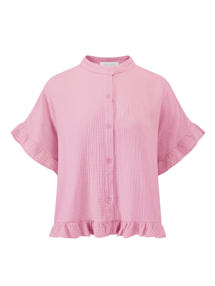 SASSYCLASSY Musselin Bluse mit Rüschensaum in Rosa günstig kaufen