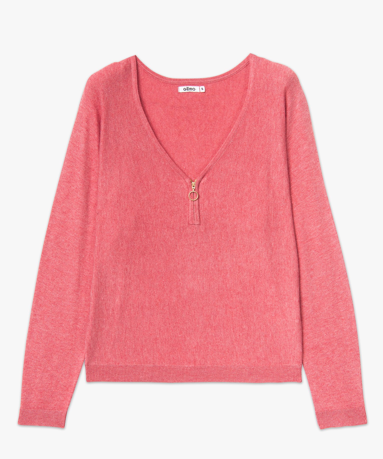 Pull col V zippé et manches chauve-souris femme rose | GEMO