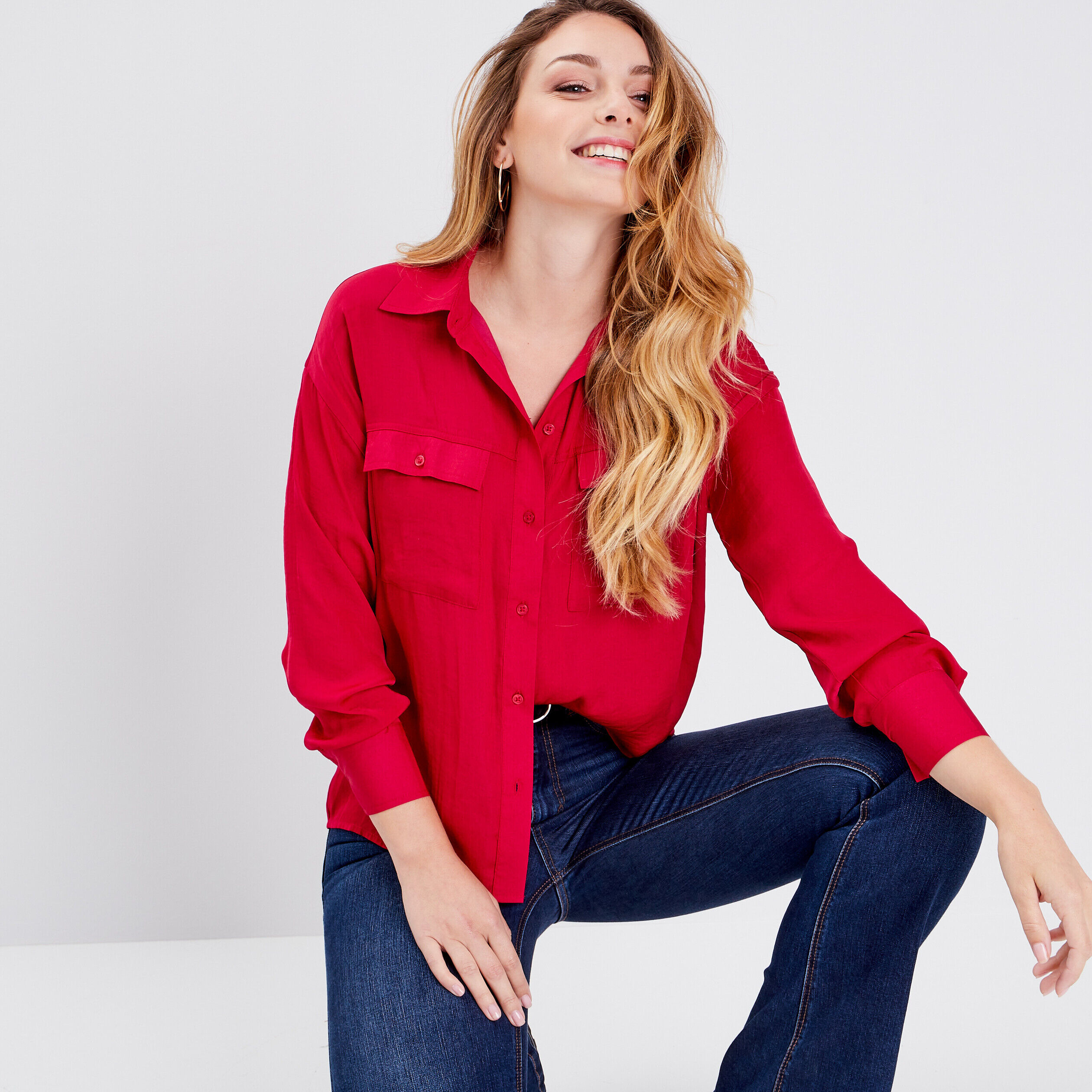 Chemise manches longues rouge clair femme | Cache Cache