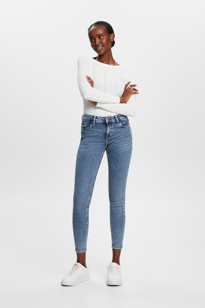 Recycelt: Skinny Stretchjeans mit mittelhohem Bund