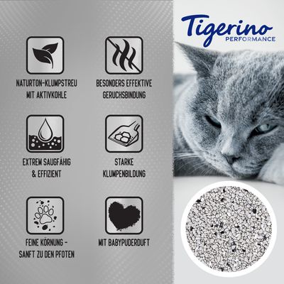 Tigerino Performance Active Carbon Katzenstreu – Babypuderduft