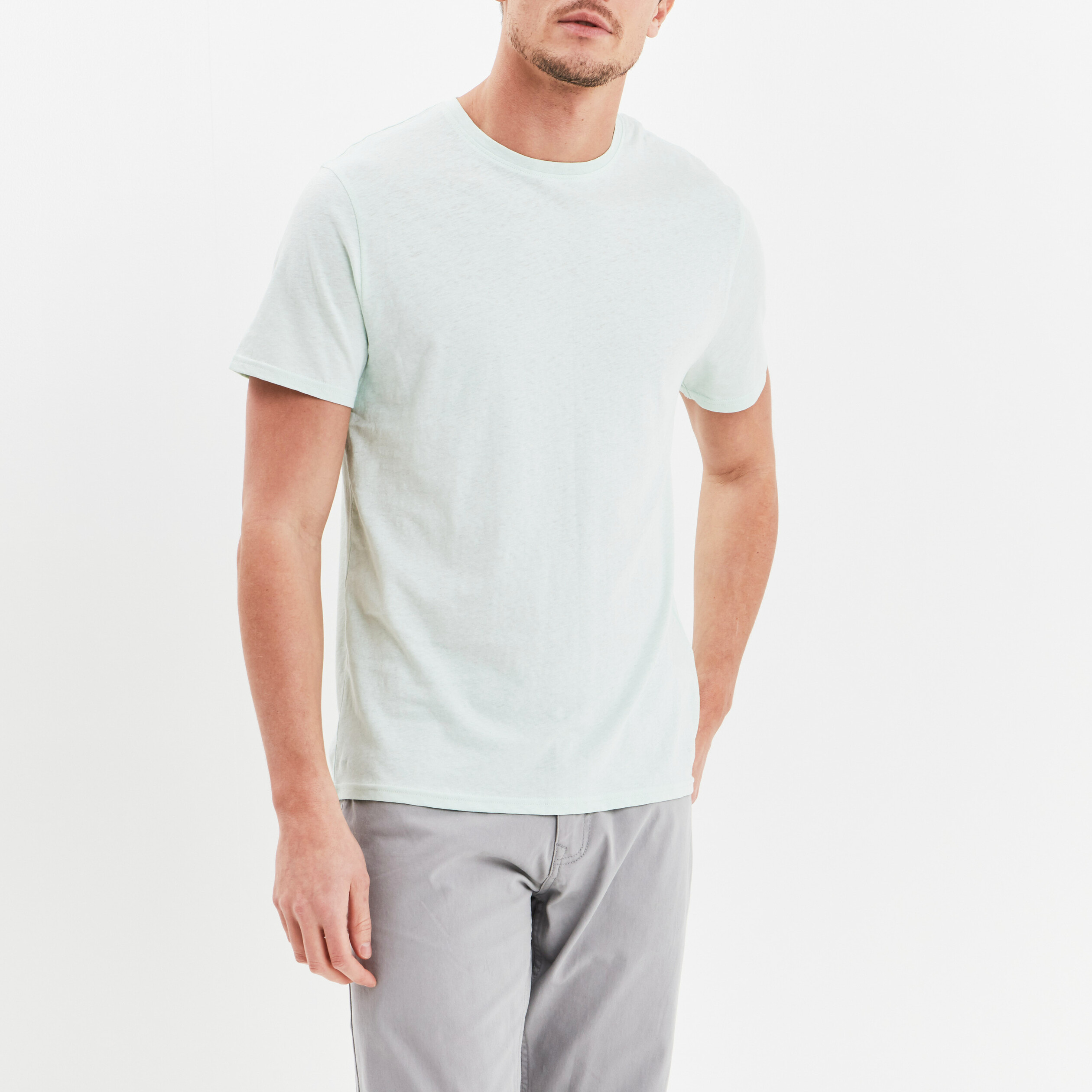 T-shirt manches courtes en mélange lin bleu clair homme | La Halle