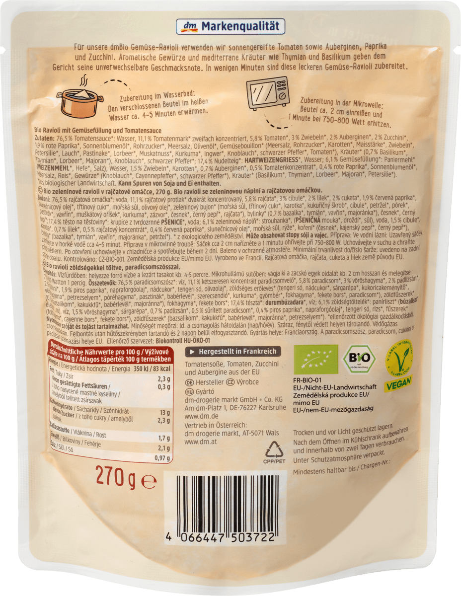 Italienische Ravioli mit Gemüsefüllung, 270 g