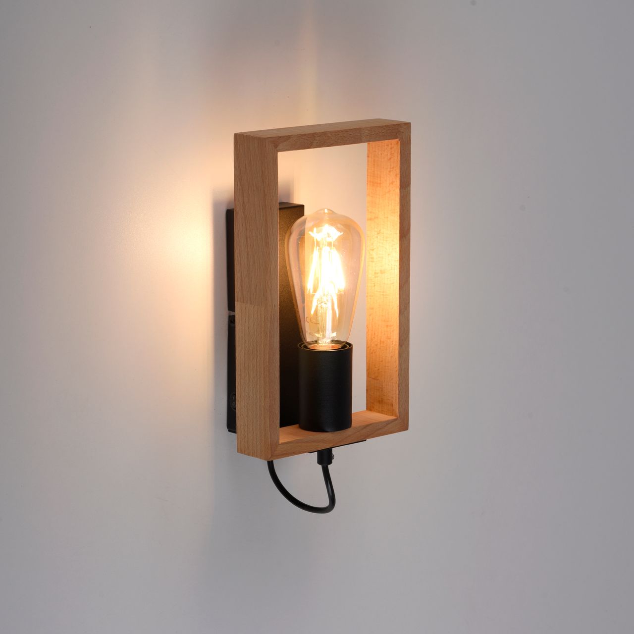 JUST LIGHT LeuchtenDirekt Wandleuchte FRAME, 1xE27/max. 60W, Innenleuchte, IP20, Wippschalter,  Metall und Holz
