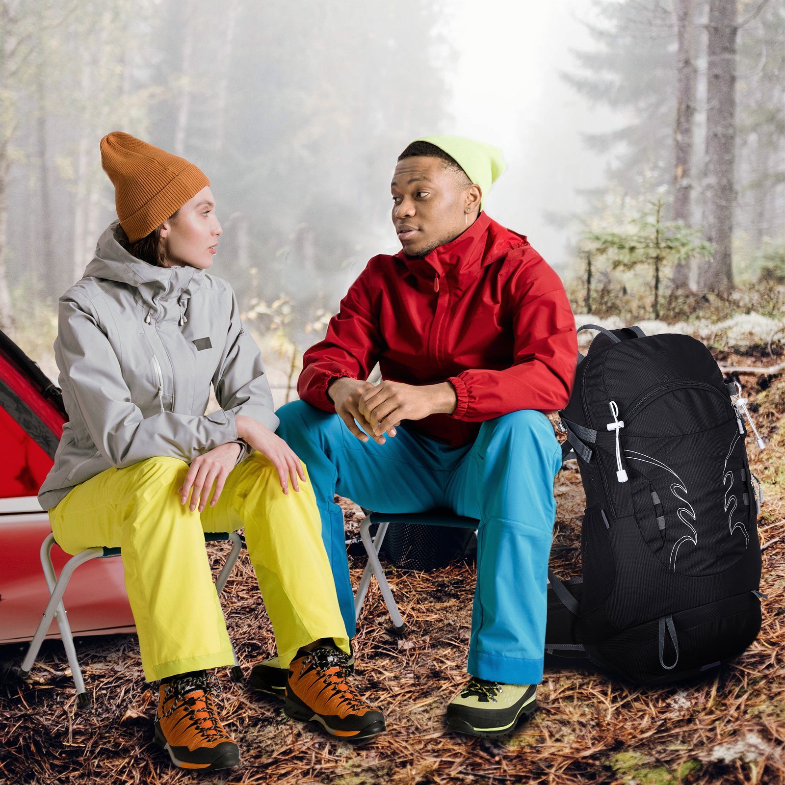 TAN.TOMI Wanderrucksack 30L Großer Wanderrucksack mit Rückenbelüftung, Wasserdicht (Einschließlich Regenschutz), mit Regenschutz für Outdoor Reisen Camping Trekking