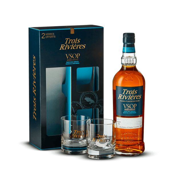 Coffret Trois Rivières VSOP + 2 Verres 40%