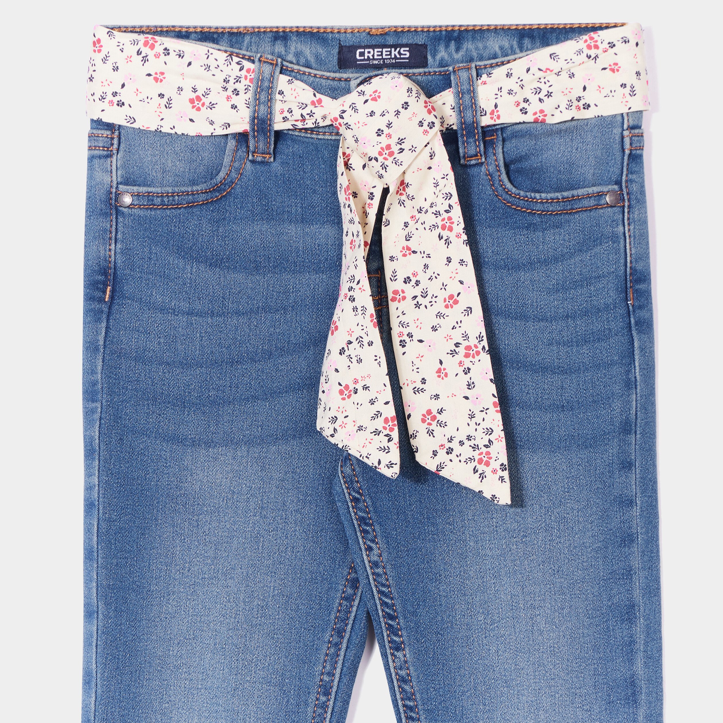 Jeans skinny ceinture foulard Creeks denim stone fille | La Halle