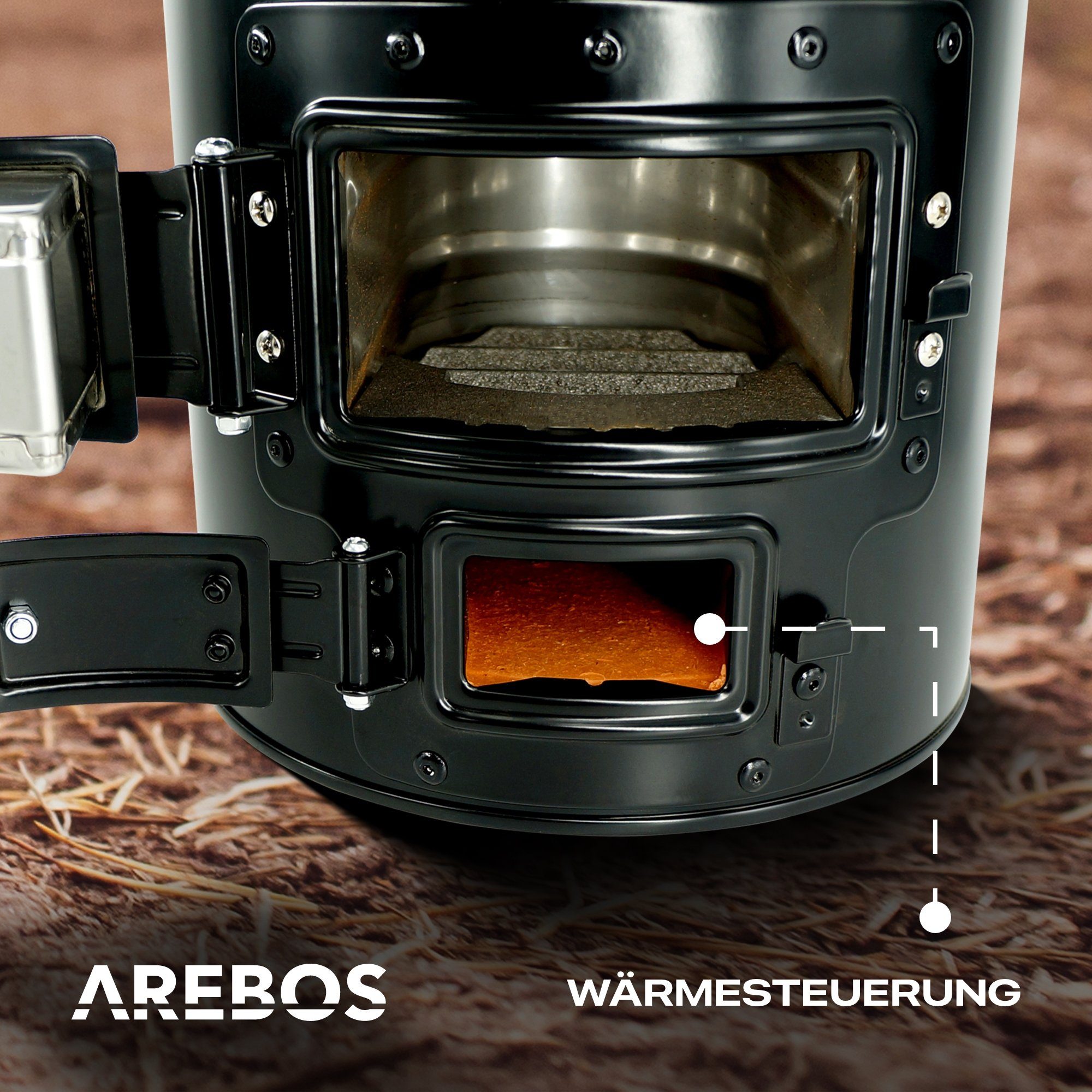 Arebos Feuerstelle Raketenofen inkl. Grillpfanne Dutch Oven BBQ, (Stück, Set)
