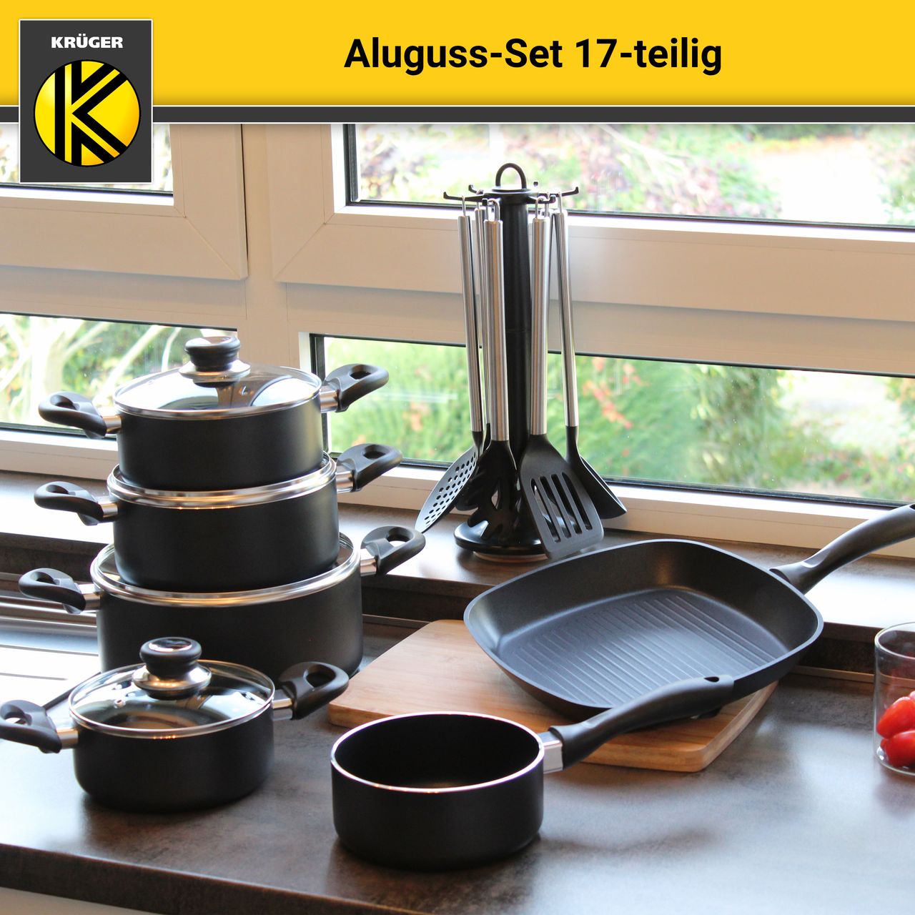 Karl Krüger Aluguss Set 17 tlg., schwarz