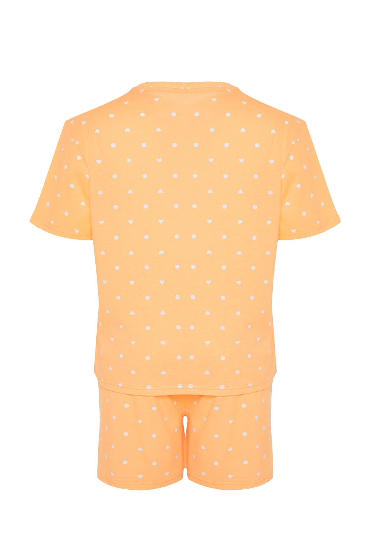 Trendyol Curve  Orangefarbenes Pyjama-Set aus Strick mit Herzmuster TBBSS24AI00025