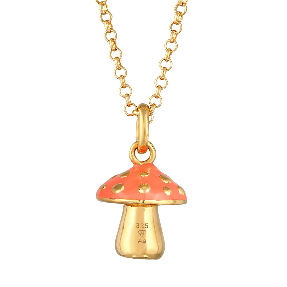 Elli Elli Collier Femmes Pendentif Champignon avec Émail Orange en Argent Sterling 925 Bijoux