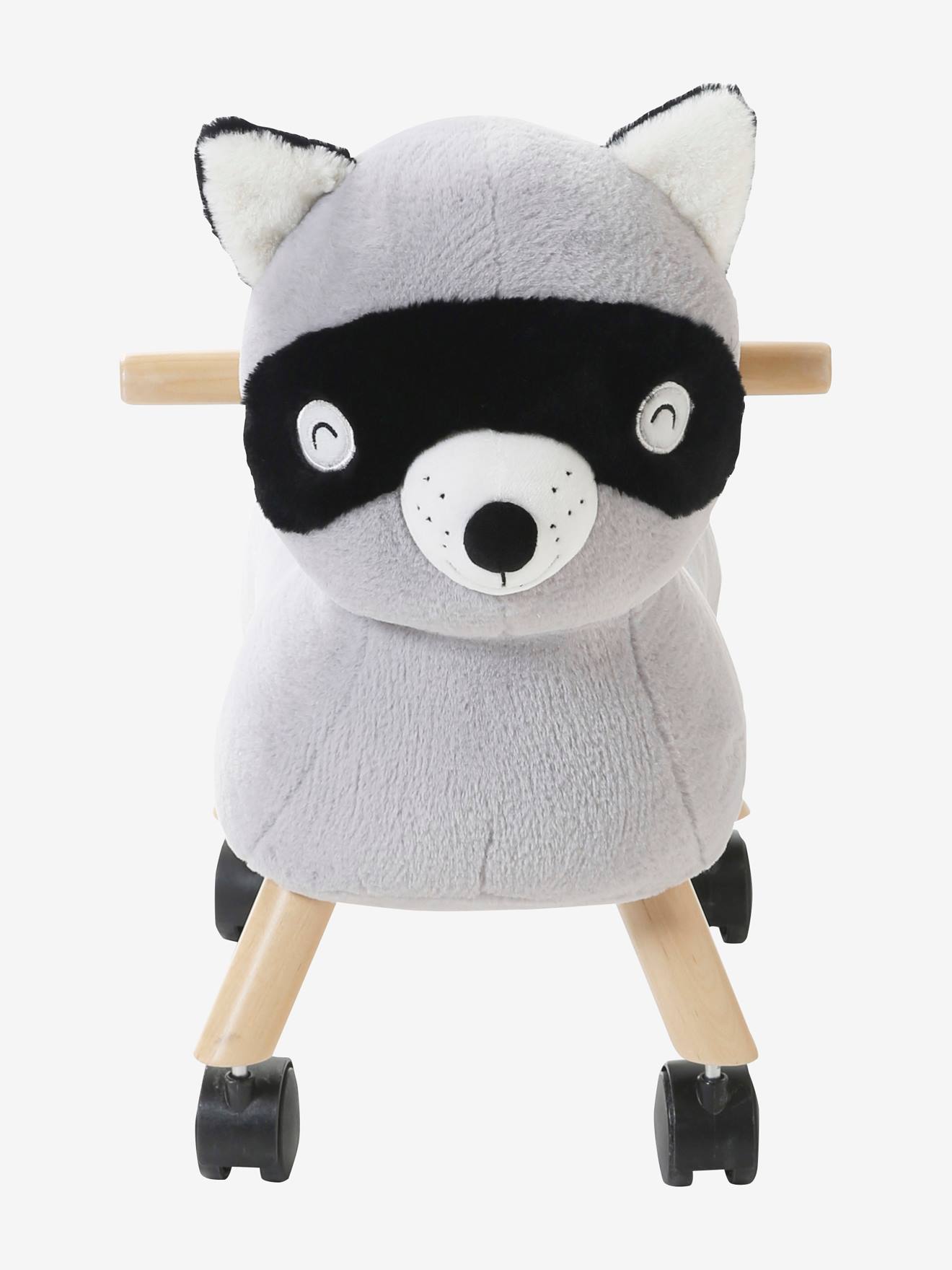Raton laveur masqué à roulettes en peluche et bois FSC® multicolore