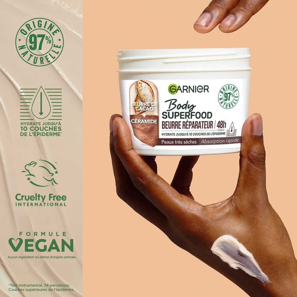 garnier Garnier Body Superfood Beurre réparateur Cacao Céramide 380ml Beurre corps réparateur Cacao Céramide