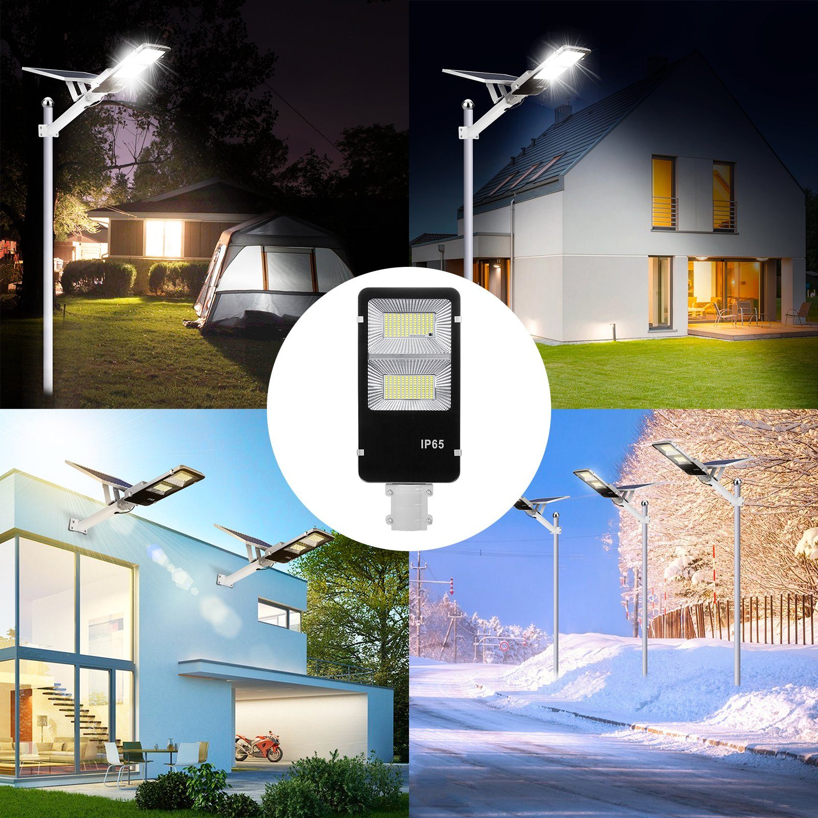 Rosnek LED Außen-Wandleuchte Solar, 6500K, wasserdicht, für Garagen Einfahrt Hof Parkplatz, Weiß (6500K), Fernbedienung, Montagearm