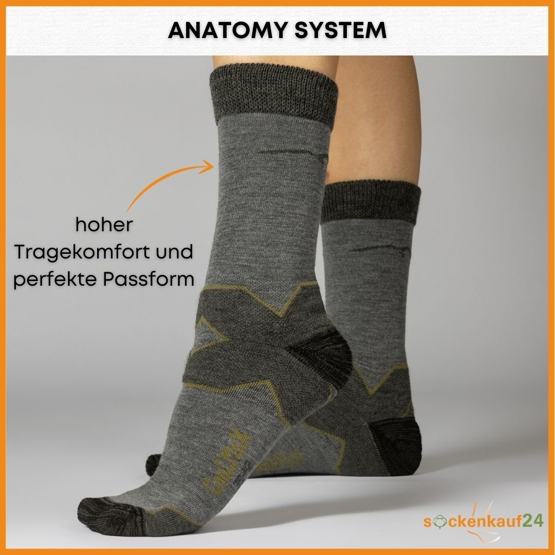 sockenkauf24 Funktionssocken Merino Wandersocken für Herren & Damen Outdoor Trekking Socken (Gr/Gelb-Gr/Rot, 2-Paar, 47-50) - 50101P WP
