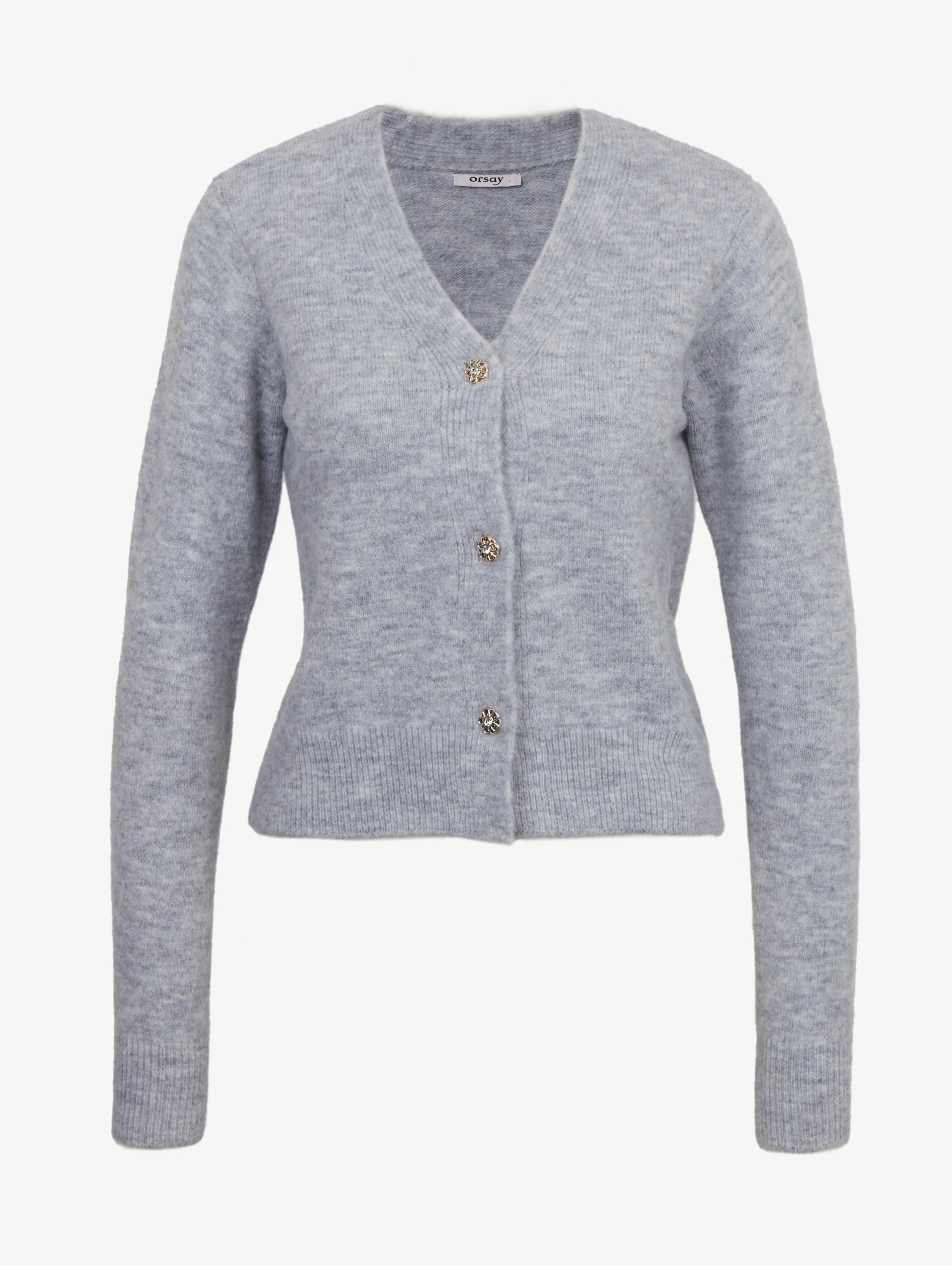 Hellgraue gestreifte Damenstrickjacke aus Wollmischung ORSAY