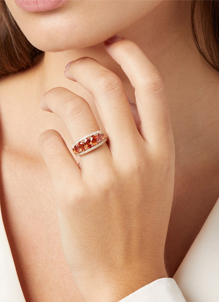 Inel cu vârf de diamant din aur galben, safir portocaliu de 3,55 carate, Eden