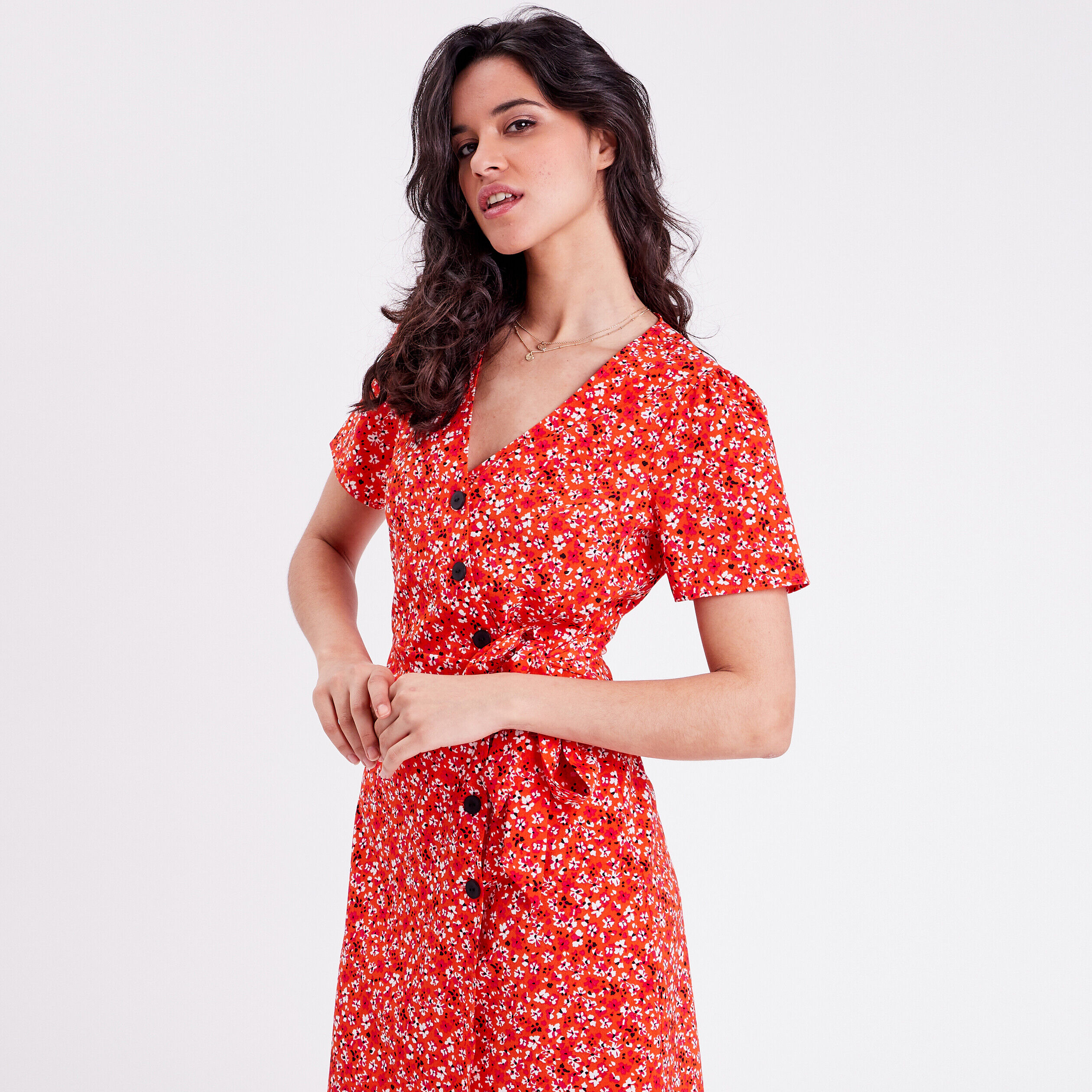 Robe cache-coeur orange femme | Cache Cache