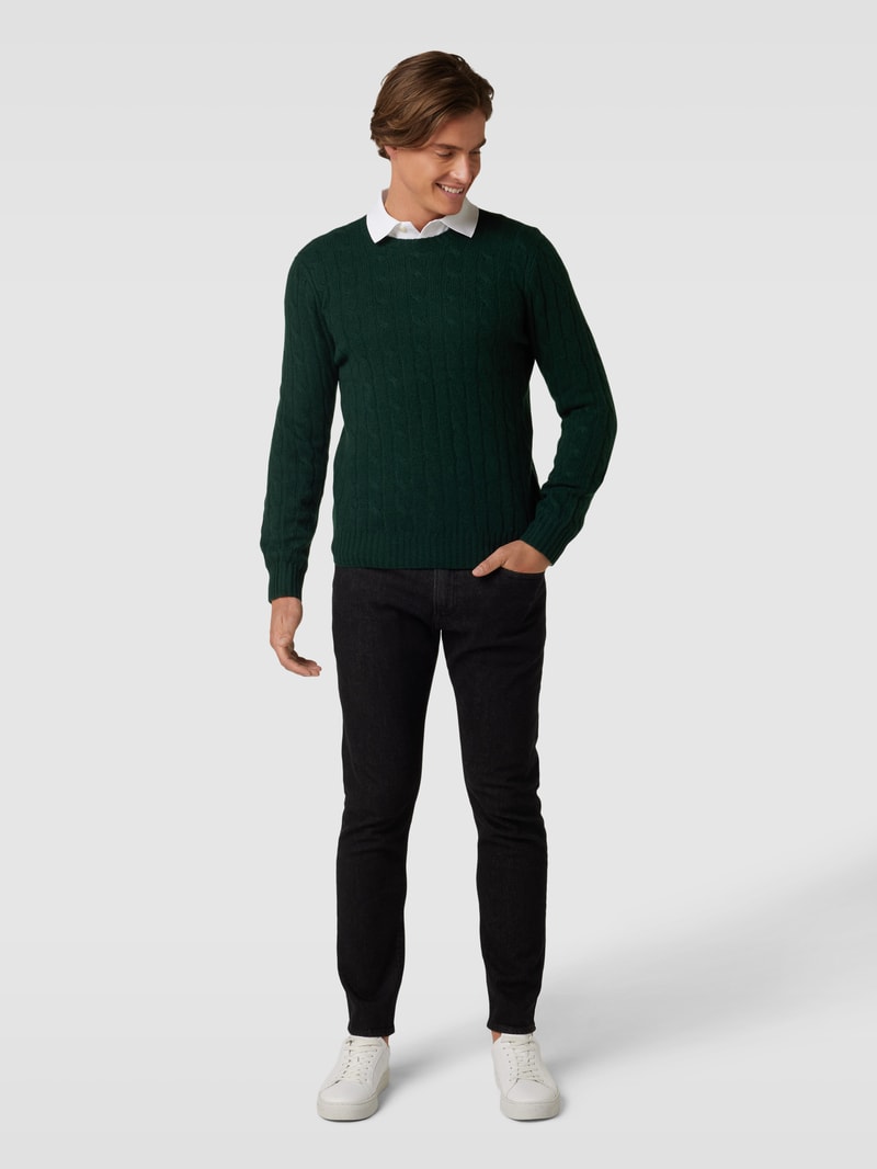 Kaschmirpullover mit Zopfmuster in dunkelgrün