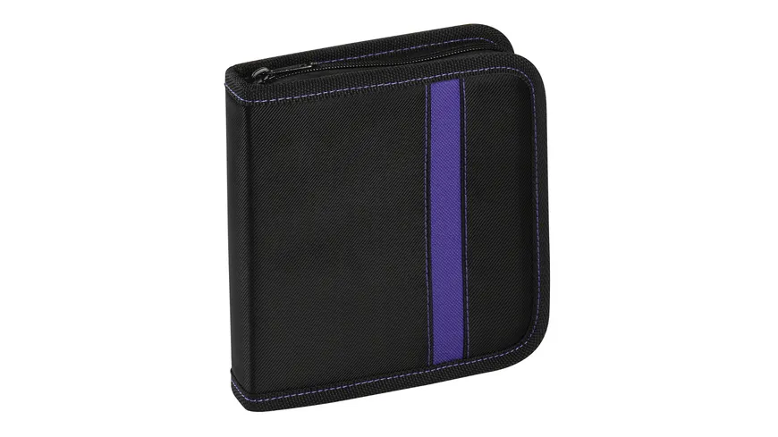 CD/DVD Wallet für 24 CD's/DVD's, schwarz mit Lila Steifen