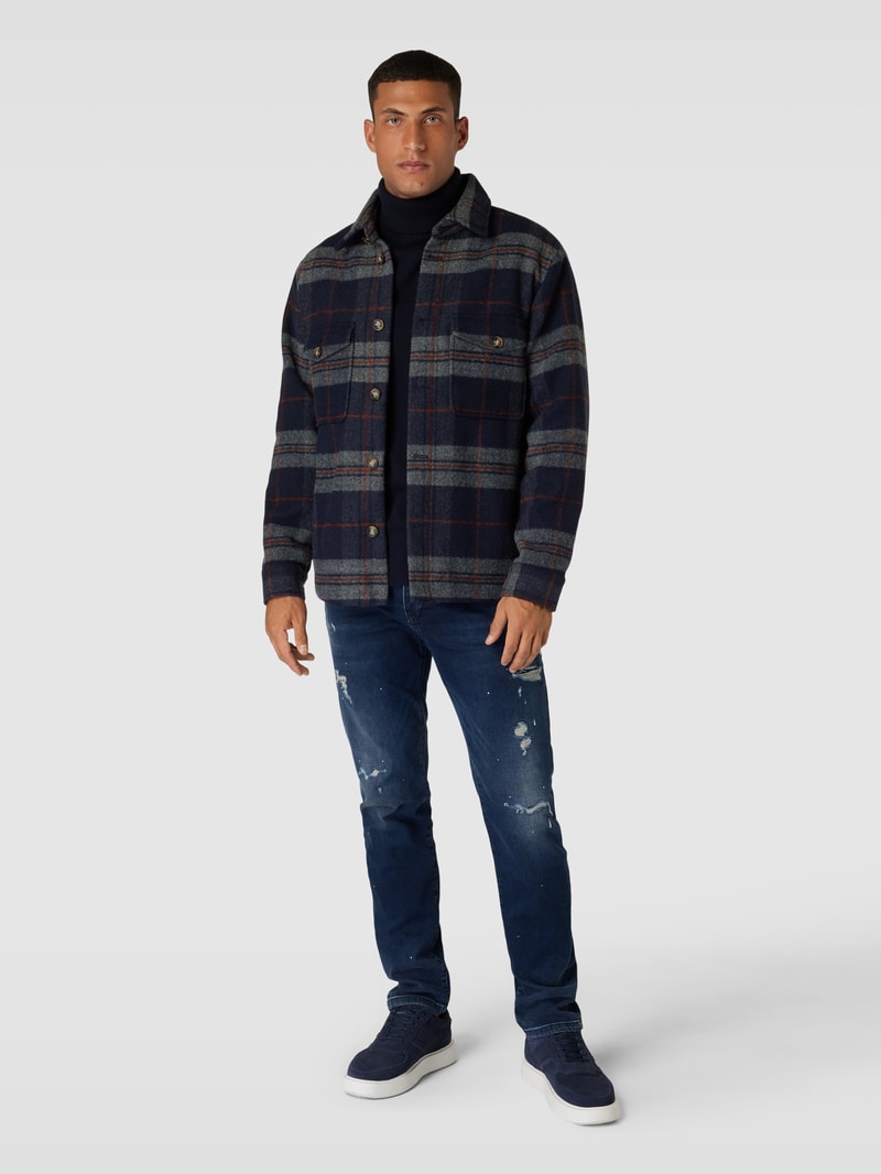 Comfort Fit Mid Rise Jeans im Destroyed-Look Modell 'ZAVEN' in marineblau
