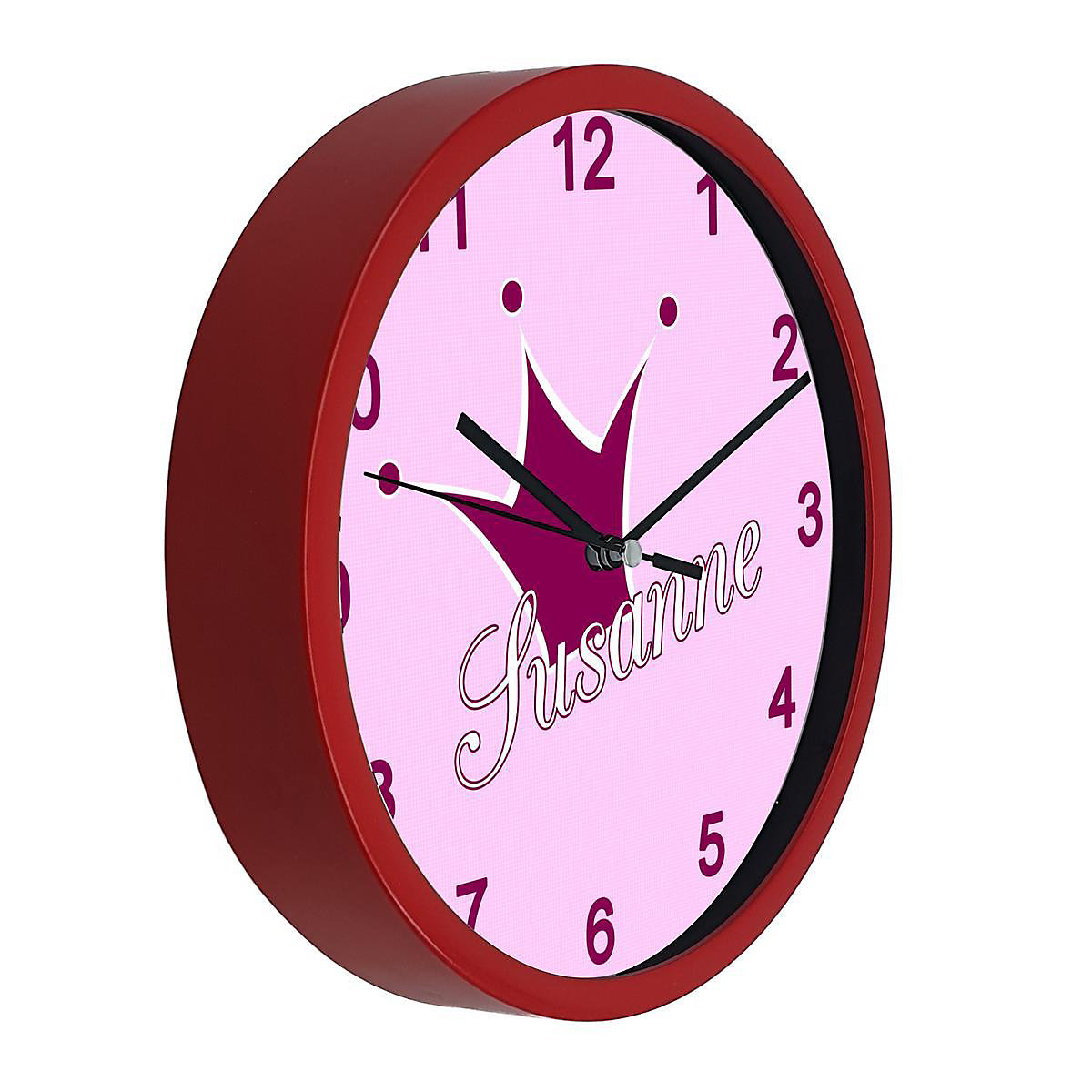 Kinder Wanduhr personalisiert mit Name Krone pink