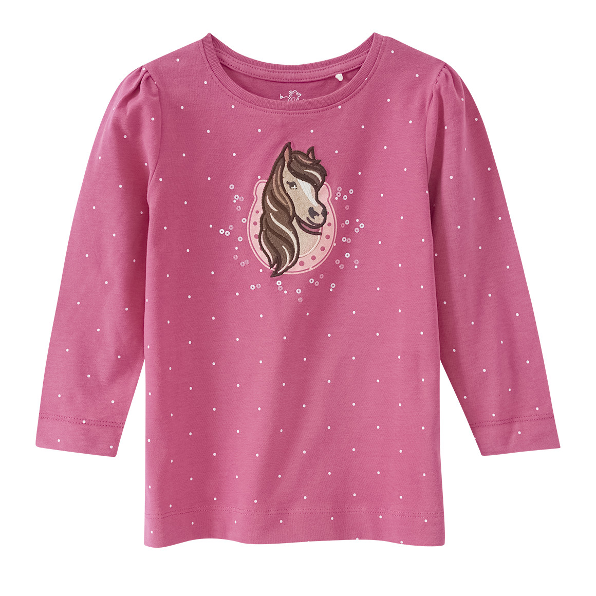 Mädchen Langarmshirt mit Pferde-Applikation