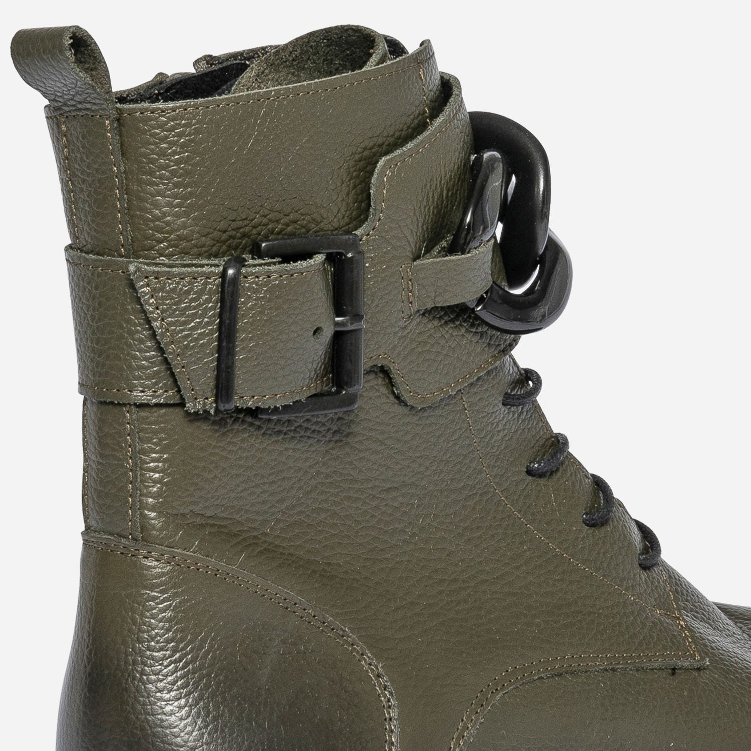 Bottine TEXTO kaki en cuir avec maxi chaîne